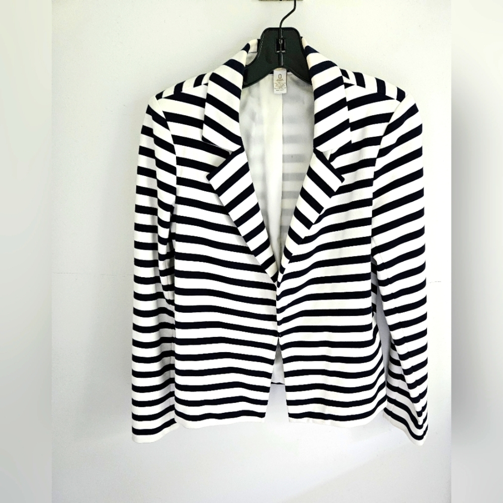 Chico's Navy Blue and White Striped Blazer Knit Jacket
